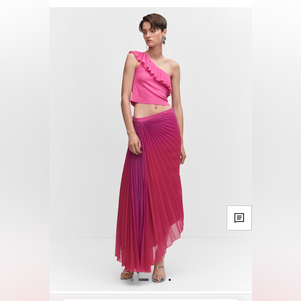 Mango Hot Pink One-Shoulder Ruffle Top - Picture 3 of 4